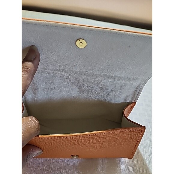 TORY BURCH NWT Saffiano Leather Orange Eyeglasses Case Gold Logo - Picture 3 of 7